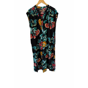 Umgee USA Floral Dress Black Multicolor Boho Midi Shift Short Sleeve Casual